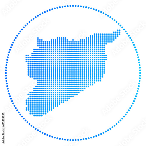 Syria digital badge. Dotted style map of Syria in a circle. Tech icon of the country with gradiented dots. Astonishing vector illustration.