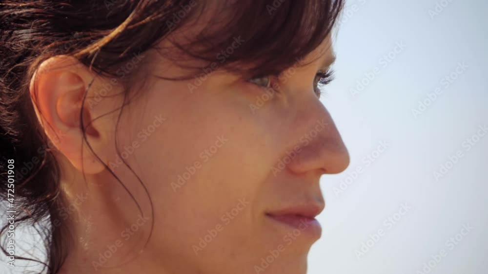 Closeup portrait Young woman on the beach with clear turquoise sea. Closeup portrait Young woman on the beach with clear turquoise sea.