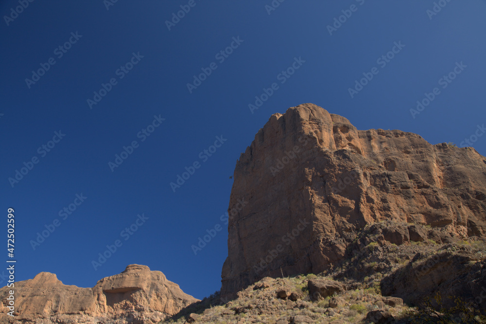 Gran Canaria, landscape of the central mountainous part of the island, 
Landscapes around hiking route in Barranco de Siberio valley, edge of nature park Pajonales
