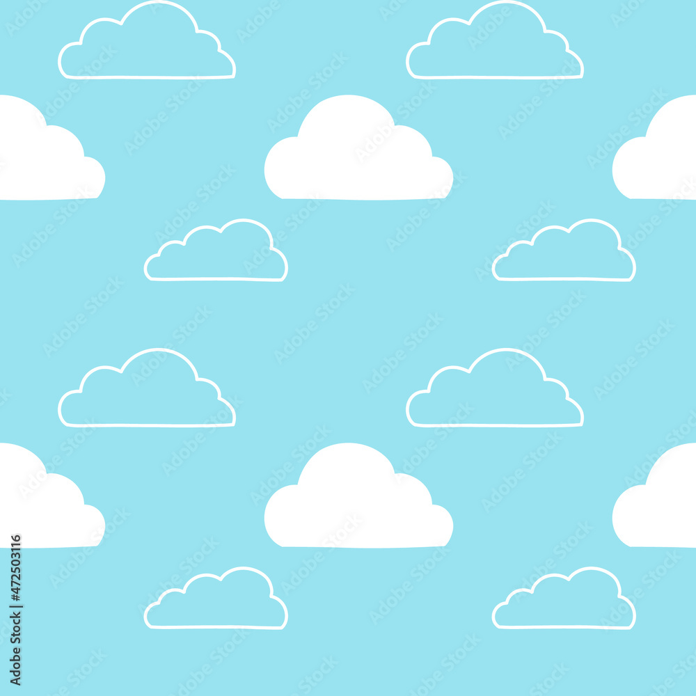 Vector seamless pattern. Clouds, rain, drops, tears, rainbow, stars, the Sun, Moon, heart. Weather at the day or night. Hand drawn in doodle style. Lovely background for printing on paper or fabric.
