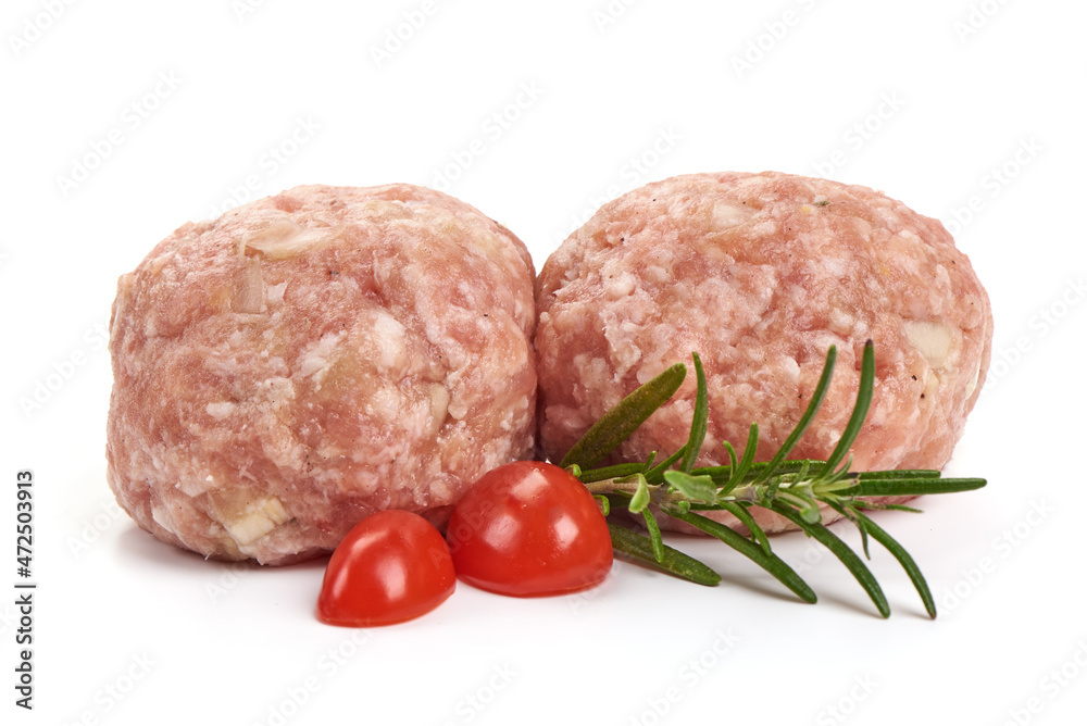 Minced meat patties, isolated on white background. Minced meat patties, isolated on white background.