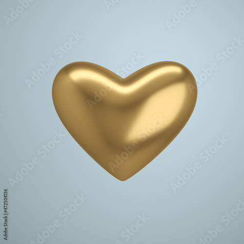 Minimalist style 3D illustration of shiny golden heart as symbol of love isolated on white background