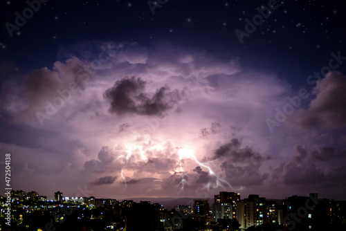 Lightning storm over a city