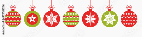 Christmas balls ornaments set isolated on white background