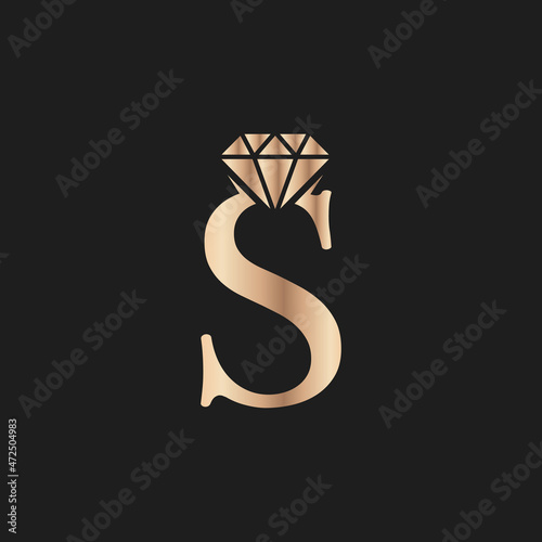 Golden Letter Luxury S with Diamond Symbol. Premium Diamond Logo Design Inspiration