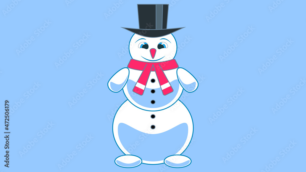 Snowman in a hat islotaed on blue backround