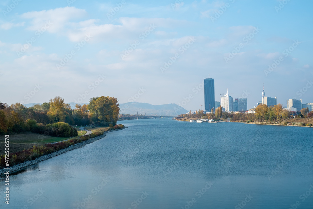 Panorama on the Danube river in Vienna