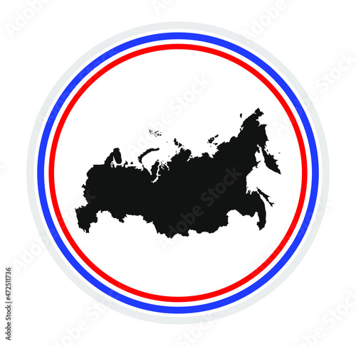 Russia vector map silhouette illustration and circle vector flag isolated on background. Russia vector high detailed illustration. 