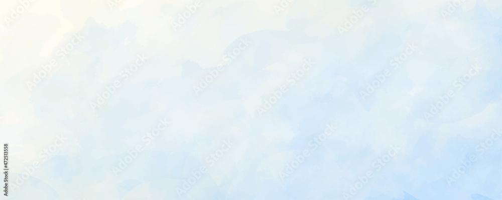 Vector watercolor art background. Hand drawn vector texture. Sky, light, clouds, blue, white. Brushstrokes. Pastel color watercolour blur banner for design. Christmas template for poster, cards, cover
