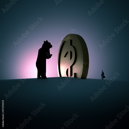 A sign that a bear market is coming and a confident businessman facing danger