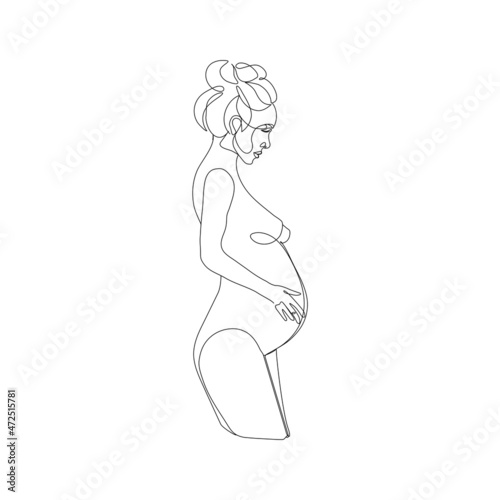 Pregnant woman one line drawing on white isolated background. Vector illustration
