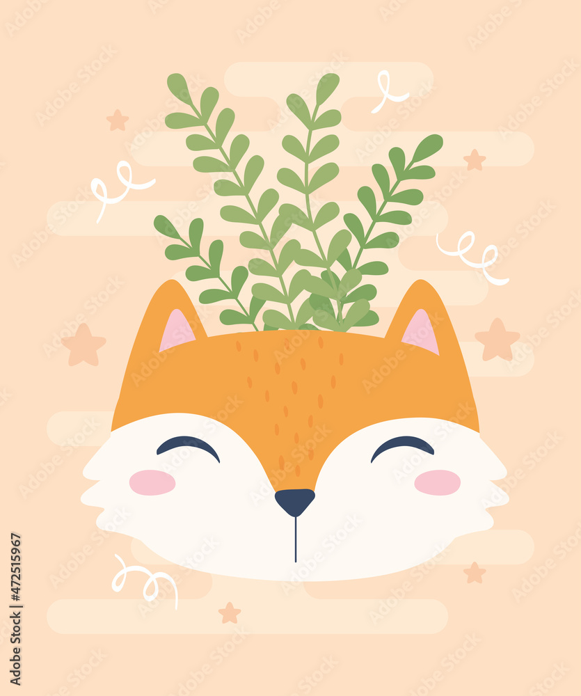 Fototapeta premium cute fox and plants