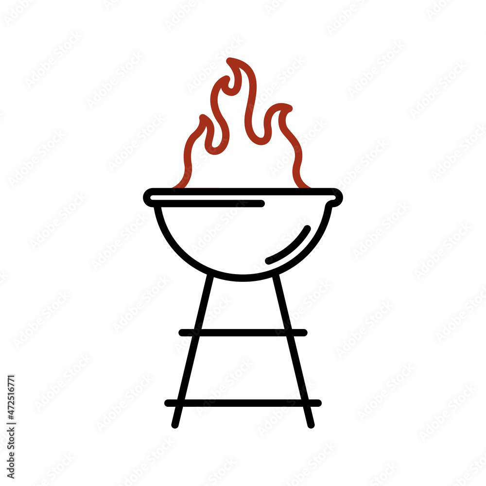 charcoal grill with fire line art vector icon charcoal grill with fire line art vector icon