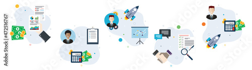 Accountancy, finance, calculating, tax, startup and business icons.