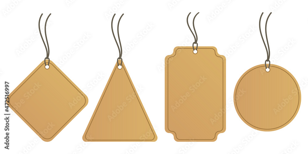 Cartoon Labels Set Isolated White Background With Gradient Mesh, Vector Illustration
 Realistic price tag set. Craft organic white and brown paper labels in different shapes. collection of price tag s