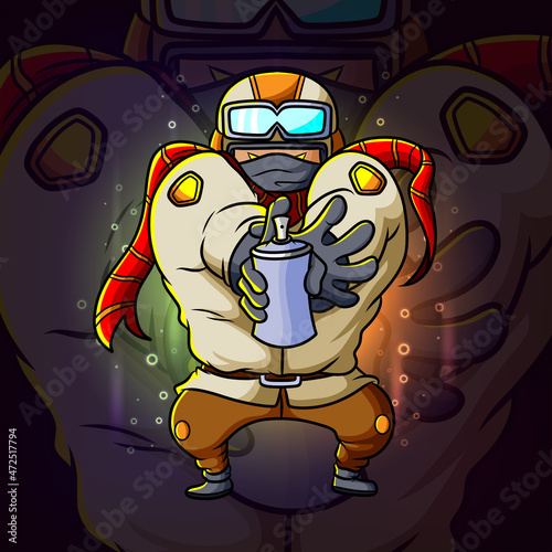 The graffiti man is showing the spray can paint esport mascot design