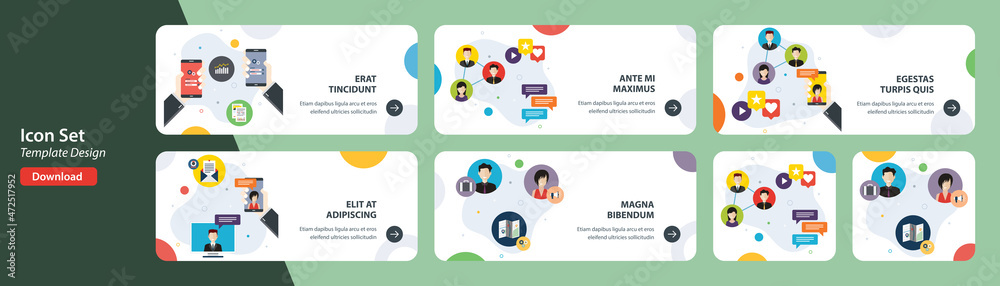 Web banners template in vector with icons of wireless network, virtual communication, social network, connection digital. 