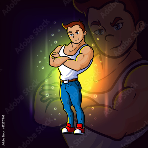 The young athletic man with muscular body esport mascot design