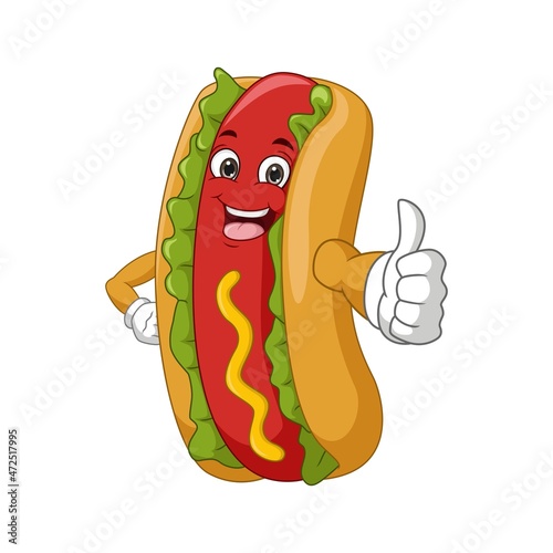 Cartoon smiling hot dog giving thumb up