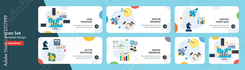 Web banners template in vector with icons of success business, earnings strategy, success startup and growth success. 