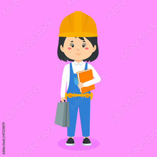Contruction Worker Character Standing With File and Briefcase