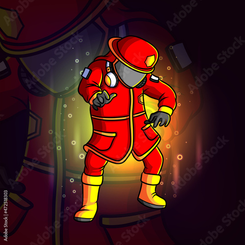 The fireman is dancing the break dance esport logo design