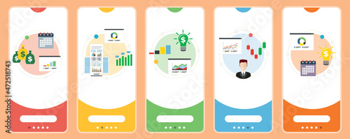 Finance, chart, business, investment and money icons.
