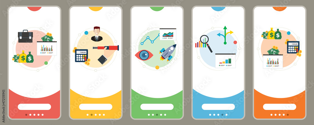 Concepts of investment opportunity, business visionary, growth vision and finance decision. Web banners template with flat design icons in vector illustration. Concepts of investment opportunity, business visionary, growth vision and finance decision. Web banners template with flat design icons in vector illustration.