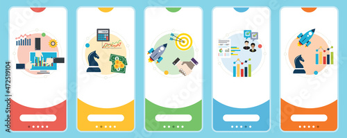 Concepts of success business, earnings strategy, success startup and growth success. Web banners template with flat design icons in vector illustration.