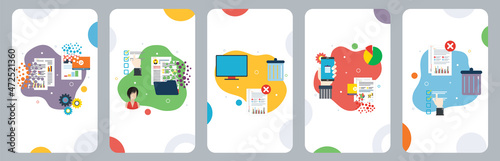 Computer, trash digital, documents and cloud computing icons.