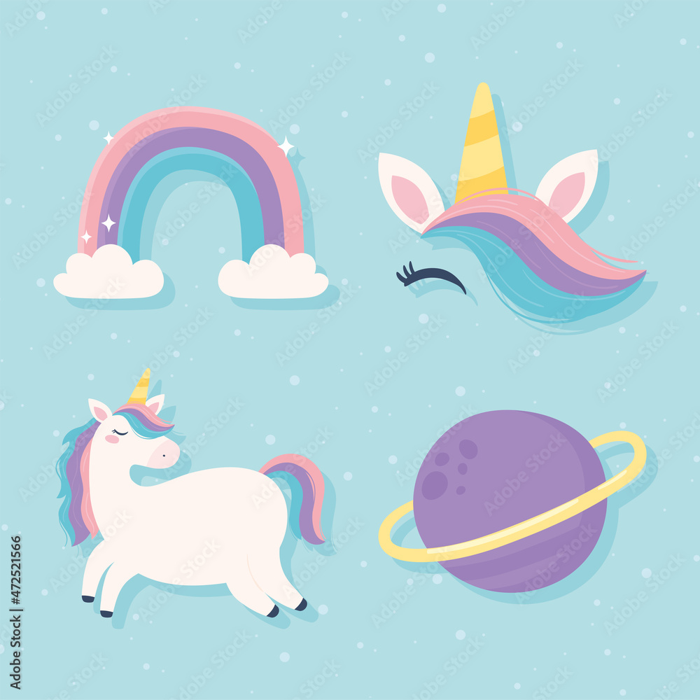 Fototapeta premium icons unicorn and rainbow