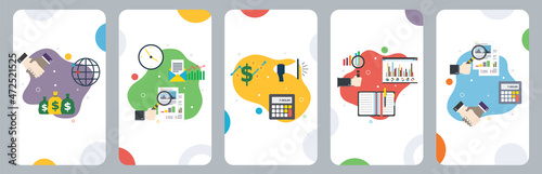 Business, investment, analysis, calculations and rate icons. Concepts of business investment, chart analysis, calculations rate and investment chart. Flat design for web banner in vector illustration.