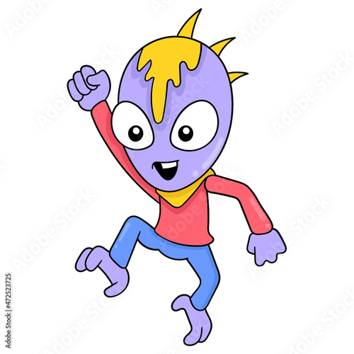 aliens are jumping for joy, doodle icon image kawaii