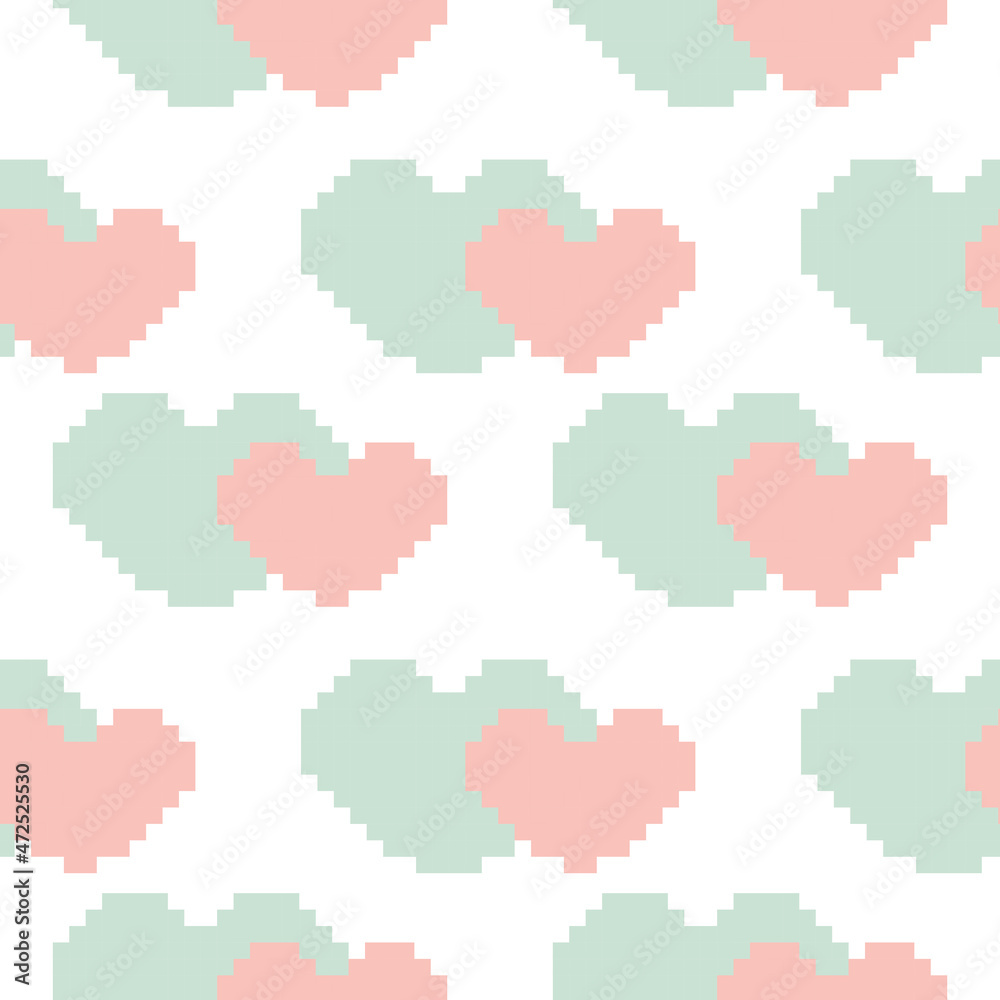 heart seamless pattern with pixel style