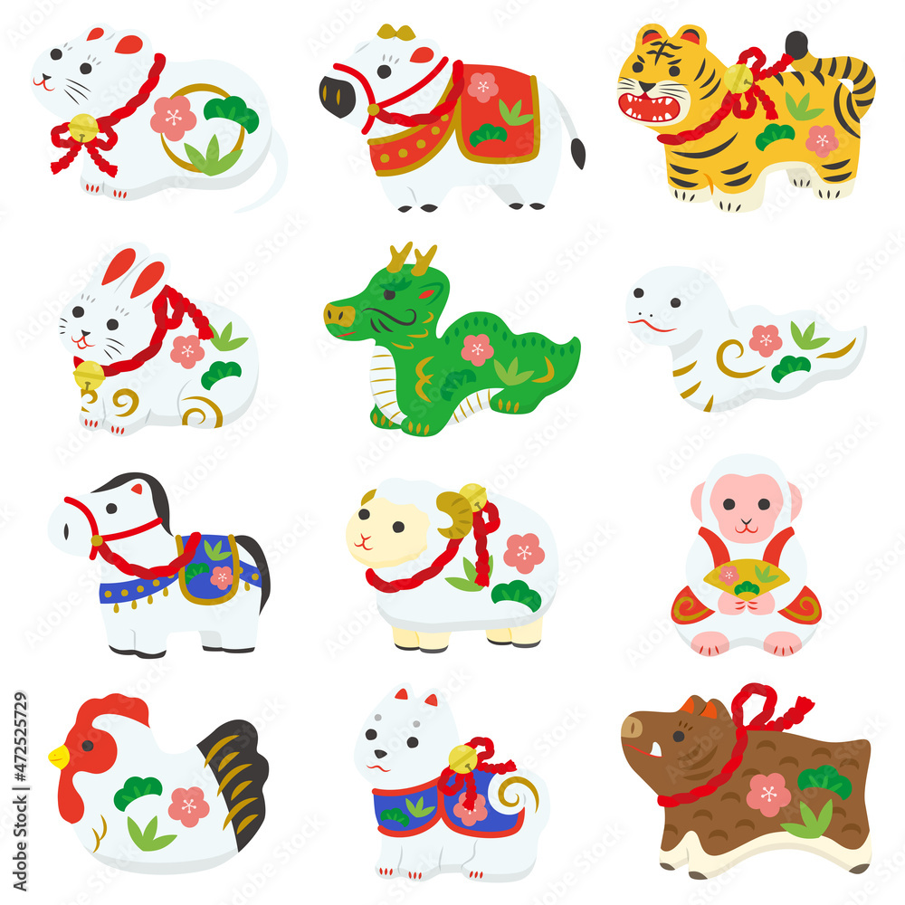 Naklejka premium 十二支のイラストセット