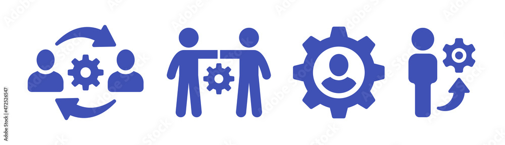 Repairman icon. Person with cogwheel icon isolated on white background. Repairman icon. Person with cogwheel icon isolated on white background.