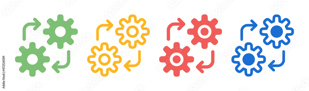 Mechanical gears icon set. Development symbol vector illustration Mechanical gears icon set. Development symbol vector illustration