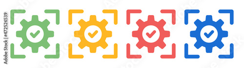 Gear set. Gear wheel with check icons on white background