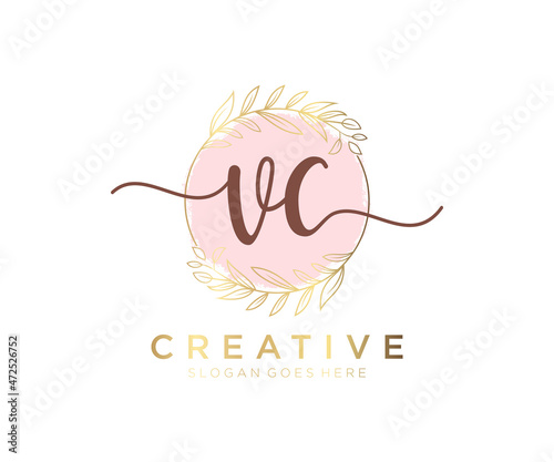 Initial VC feminine logo. Usable for Nature, Salon, Spa, Cosmetic and Beauty Logos. Flat Vector Logo Design Template Element.