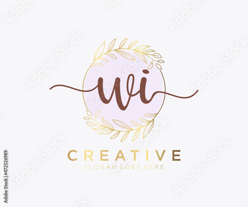 Initial WI feminine logo. Usable for Nature, Salon, Spa, Cosmetic and Beauty Logos. Flat Vector Logo Design Template Element.