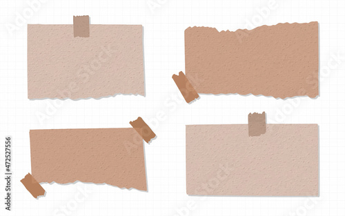 Trendy Collection of torn paper notes with washi tape isolated hand painted watercolor