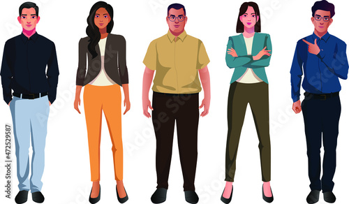set of business people vector characters in casual clothes diffrent expressions