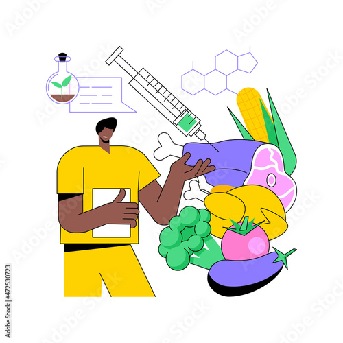 Genetically modified foods abstract concept vector illustration. Genetically modified organism, GM food industry, biotech product, health issue, nutrition safety, disease risk abstract metaphor.