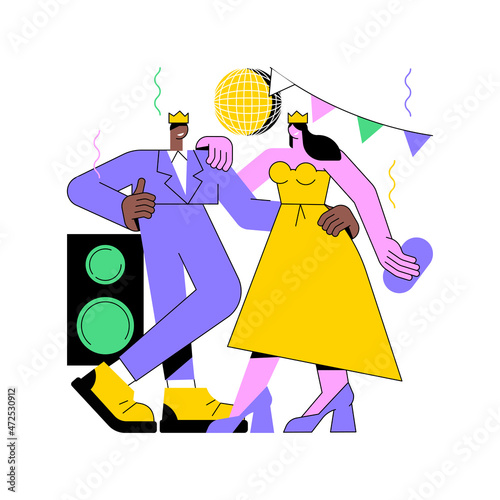 Prom party abstract concept vector illustration. Prom night invitation, promenade school dance, graduate occasion, school ball, students party, glamorous event, special night abstract metaphor.