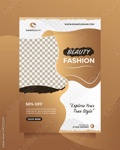 Modern beauty fashion sale flyer brochure promotion template with elegant color. Template can be used for promote of beauty products, clothes, cosmetic, modeling, hair care, skincare, etc