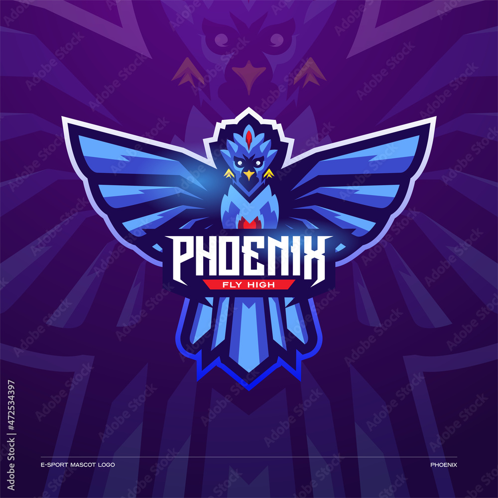 Blue phoenix gaming mascot logo design