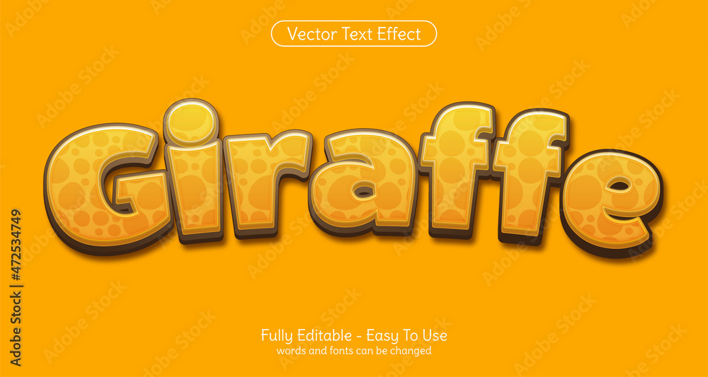 Obraz premium Three dimension text Giraffe, editable style effect template