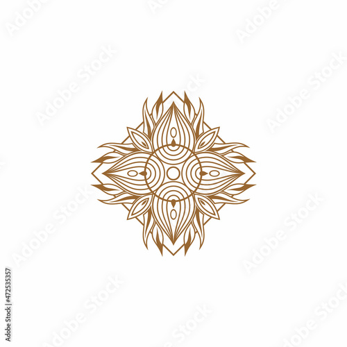 Brown ornament logo design. leaf and flower ornament with outline