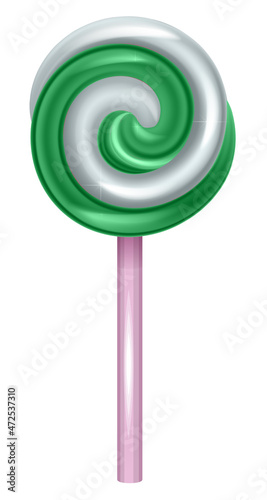 Green mint sweet christmas lollipop round spiral on stick