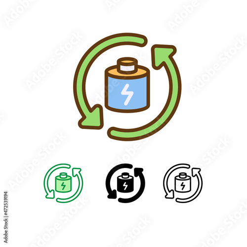 reuse battery vector icon isolated on white background. Ecology icon. filled line, outline, solid icon. Signs and symbols can be used for web, logo, mobile app, UI, UX